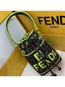 Fendi Roma Amor FF Fabric Mon Tresor Mini Bucket Bag Brown/Neon Yellow 2019