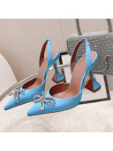 Amina Muaddi Silk Slingback Pumps with Crystal Bow Blue 2021