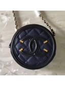 Chanel Grained Calfskin & Gold-tone Metal Round Clutch with Chain A81599 Blue/Black 2018