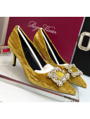 Roger Vivier Strips Velvet Flower Strass Pumps With 7cm Heel Ginger 2020