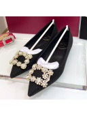 Roger Vivier Flower Strass Buckle Ballerinas in Glitter Fabric Black 2020