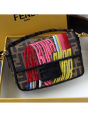 Fendi Embroidered Roma Amor Wave LetteringFF Fabric Baguette Mini Flap Bag 2019