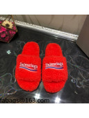 Balenciaga Logo Wool Flat Slide Sandals Red 2021