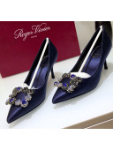 Roger Vivier Silk Flower Strass Pumps With 7cm Heel Blue 2020