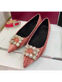 Roger Vivier Flower Strass Buckle Ballerinas in Strips Velvet Pink 2020