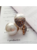 Dior Crystal Heart Tribales Pearl Stud Earrings 2019