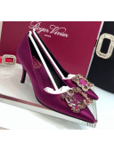 Roger Vivier Silk Flower Strass Pumps With 7cm Heel Purple 2020