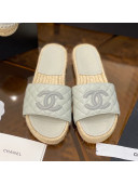 Chanel CC Quilted Lambskin Espadrille Slide Sandals Light Gray 2021 35