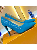 Louis Vuitton Call Back Suede Crystal Signature High-Heel Pump 1A5L0M Turquoise Blue 2019