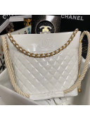 Chanel Shiny Quilted Calfskin Bucket Bag AS0076 White 2021