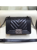 Chanel Chevron Lambskin Small Boy Flap Bag with Vintage Silver Hardware Black