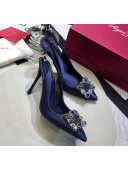 Roger Vivier Silk Flower Strass Buckle Sling Back Pump With 10cm Heel Royal Blue 2020