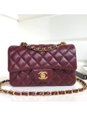 Chanel Lambskin Mini Flap Bag A69900 Burgundy 2021(Gold-Tone Metal)