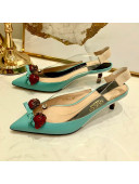 Gucci Lambskin Strawberry Charm Bamboo Heel Slingback Pumps Blue 2019