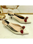 Gucci Lambskin Strawberry Charm Bamboo Heel Slingback Pumps White 2019