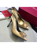 Roger Vivier Silk Flower Strass Buckle Sling Back Pump With 10cm Heel Champagne 2020