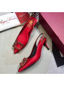 Roger Vivier Silk Flower Strass Buckle Sling Back Pump With 7cm Heel Red 2020