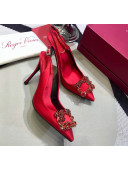 Roger Vivier Silk Flower Strass Buckle Sling Back Pump With 10cm Heel Red 2020