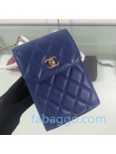 Chanel Quilted Leather Phone Holder with Metal Ball Charm AP1469 Blue 2020