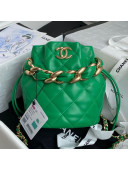 Chanel Shiny Lambskin Drawstring Bucket Bag AS2390 Green 2021