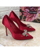 Dolce&Gabbana DG Silk Crystal Bow Pumps 10.5cm Red 2021