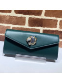 Gucci Broadway Leather Clutch with Tiger 576532 Green 2019