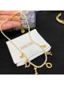 Dior Pearl Short Necklace with Lettering Charm White/Gold 2021