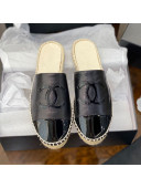 Chanel CC Shiny Lambskin Espadrille Slide Sandals Black 2021 48