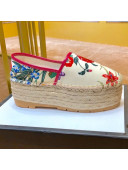 Gucci Flora Print Canvas Platform Espadrille Red 2019