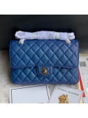 Chanel Small Classic Quilted Iridescent Grained Calfskin Flap Bag Blue 2019