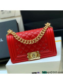 Chanel Quilted Original Haas Caviar Leather Small Boy Flap Bag Red/Gold (Top Quality)