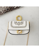 Fendi Nano Baguette Charm in Embroidered Leather White 2022