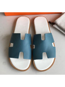 Hermes Izmir Sandal For Men in Epsom Calfskin Denim Blue/White 2020 (Handmade)