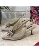 Dolce&Gabbana DG Silk Crystal Bow Slingback Pumps 6.5cm Apricot 2021