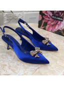 Dolce&Gabbana DG Silk Crystal Bow Slingback Pumps 6.5cm Blue 2021