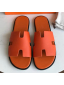 Hermes Izmir Sandal For Men in Epsom Calfskin Orange/Black 2020 (Handmade)