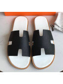 Hermes Izmir Sandal For Men in Epsom Calfskin Black/White 2020 (Handmade)