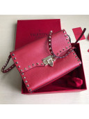 Valentino Small Rockstud Grainy Calfskin Crossbody Bag 0181S Red 2019