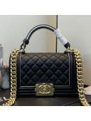 Chanel Small Quilted Leather Leboy Flap Top Handle Bag AS0135 Black 2019