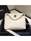 Chanel Quilted Grained Calfskin Chain Shopping Bag AS1461 White 2020