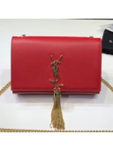 Saint Laurent Kate Small Chain and Tassel Bag in Smooth Leather 474366 Bright Red/Gold  