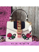 Gucci Sylvie Embroidered Flower Leather Top Handle Mini Bag 470270 White 2017