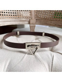 Bottega Veneta Leather Belt 2cm with Triangle Buckle Coffee Brown/Aged Silver 2021 