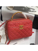 Chanel Shiny Crumpled Calfskin Vanity Case with Chain Top Handle AS2179 Red 2020  