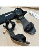 Chanel Tweed Pearl Heel Sandals Black 2021