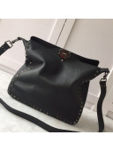 Valentino Small Grainy Calfskin Leather Rockstud Hobo Bag 50031L Metal Black 2020