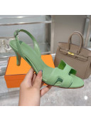 Hermes Leather Heeled Sandals 7cm Green 2021 03