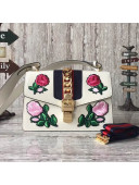 Gucci Sylvie Embroidered Flower Leather Shoulder Bag 421882 White 2017