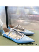 Valentino Rockstud Patent Leather Ballet Flat Blue 2021