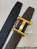 Hermes Epsom Reversible Leather Belt 3.2cm with H Buckle Black/Coffee/Gold 2021 51